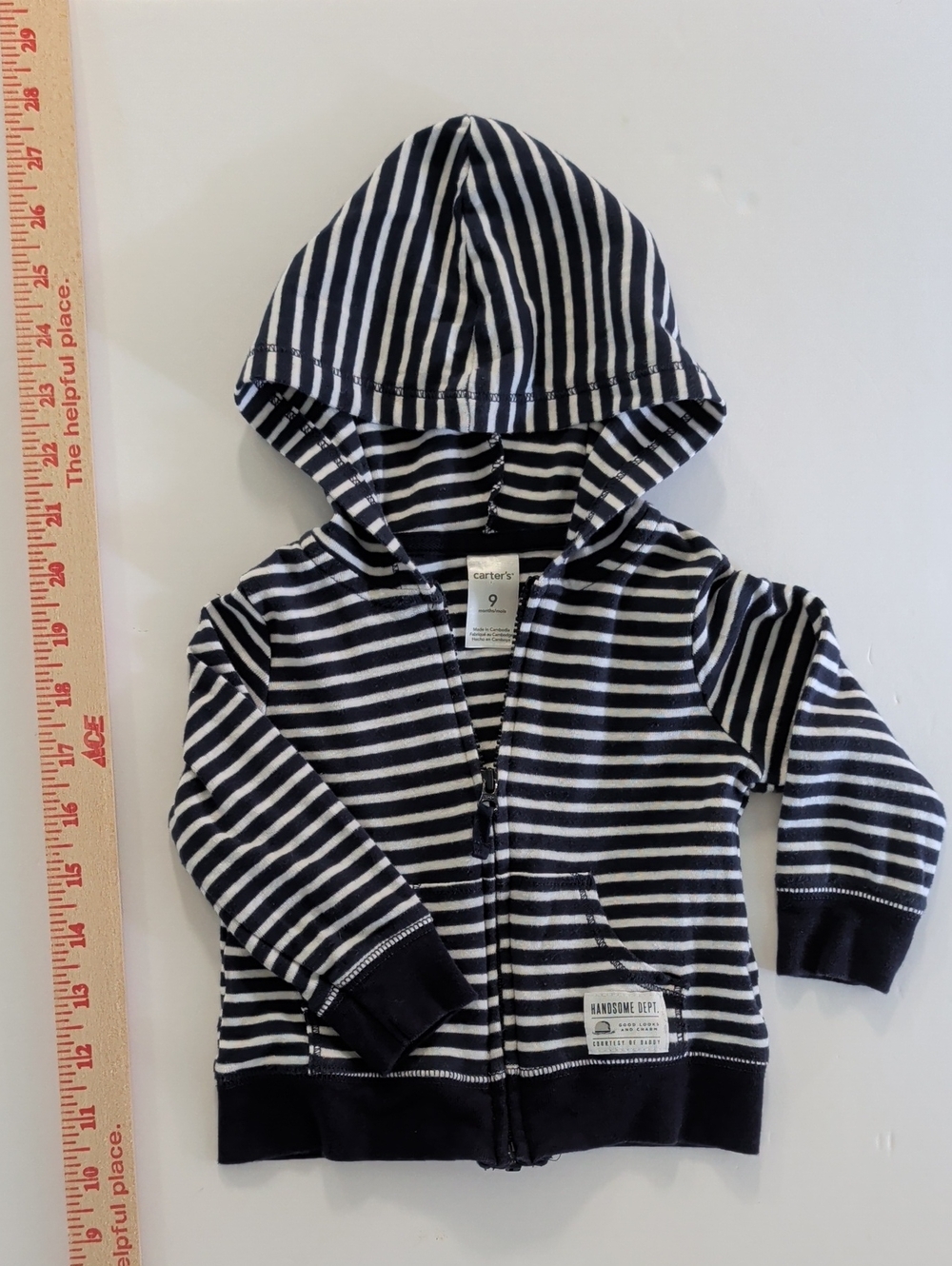 Carter's Navy & White Stripe Hooded Zip-Up Sweatshirt - 9 Months